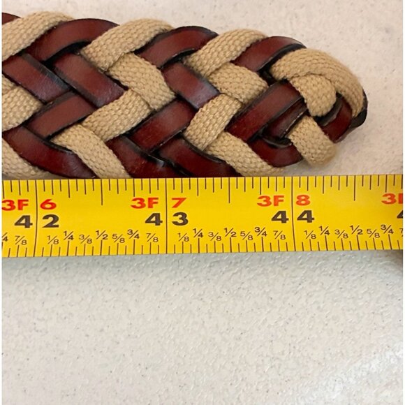 Unisex Braided Belt 38 Inches Brown Leather With Fabric Silvertone Buckle Casual - Picture 7 of 7